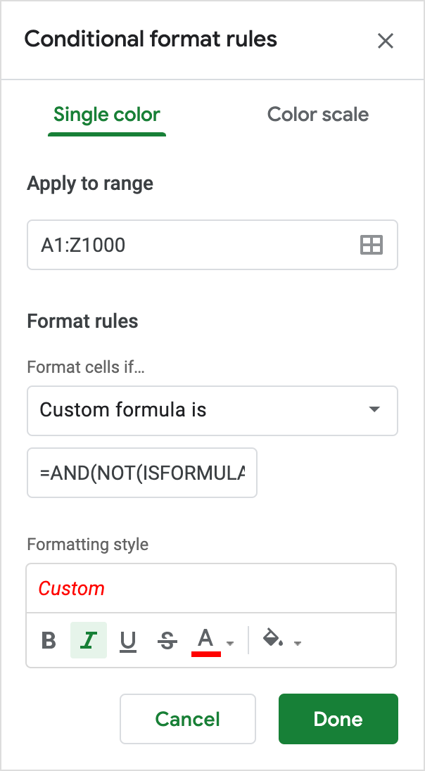 conditional formatting example